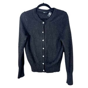 Moda International Black Fuzzy Angora Blend Cardigan Sweater Women's Size Large